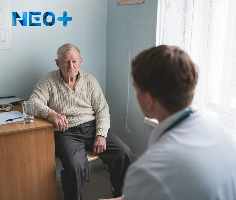 Мужчина сидит на приеме врача